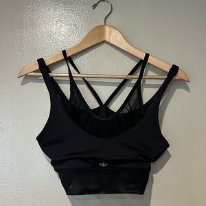 ALO Yoga Black Mesh Strappy Sports Bra